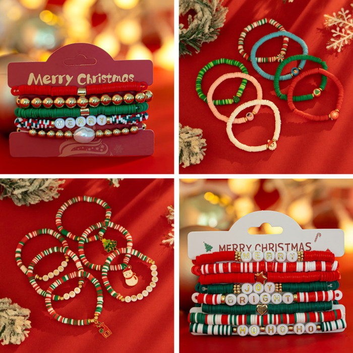 European and American Cross-Border Jewelry Christmas Letter Soft Clay Bracelet Set Irregular Beaded Bracelet Colorful