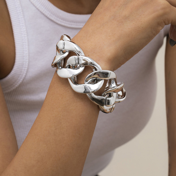 European and American Cross-Border Jewelry Punk Hip-Hop Trendy Cool Braided Thick Chain Bracelet Personality Exaggerated Simple Geometric Bracelet