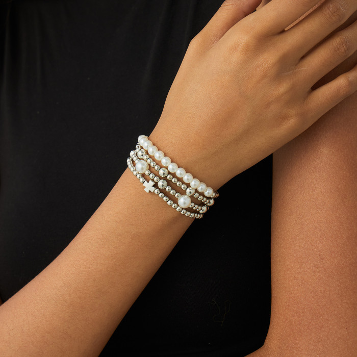 European and American Cross-Border Jewelry Personality Heart Metal Tassel Pendant Bracelet Ins Style Irregular Beaded Hand Accessories