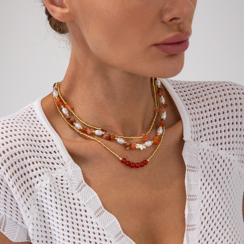 European and American Cross-Border Summer Sweet Pearl Starfish Necklace Unique Irregular Turquoise Rice Bead Beaded Necklace for Women