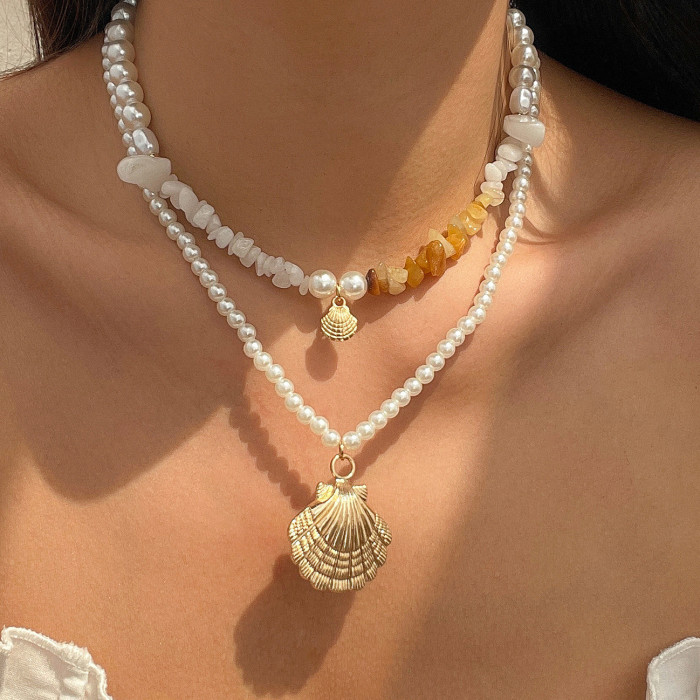 Jewelry Beaded Shell Ocean Style Vintage Necklace Crushed Stone Baroque Imitation Pearl Necklace