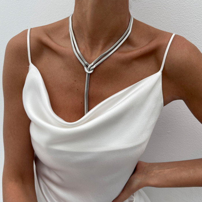 Jewelry Minimalist Style Y-Shaped Metal Snake Bone Necklace Unique Simple Line Necklace Long Style