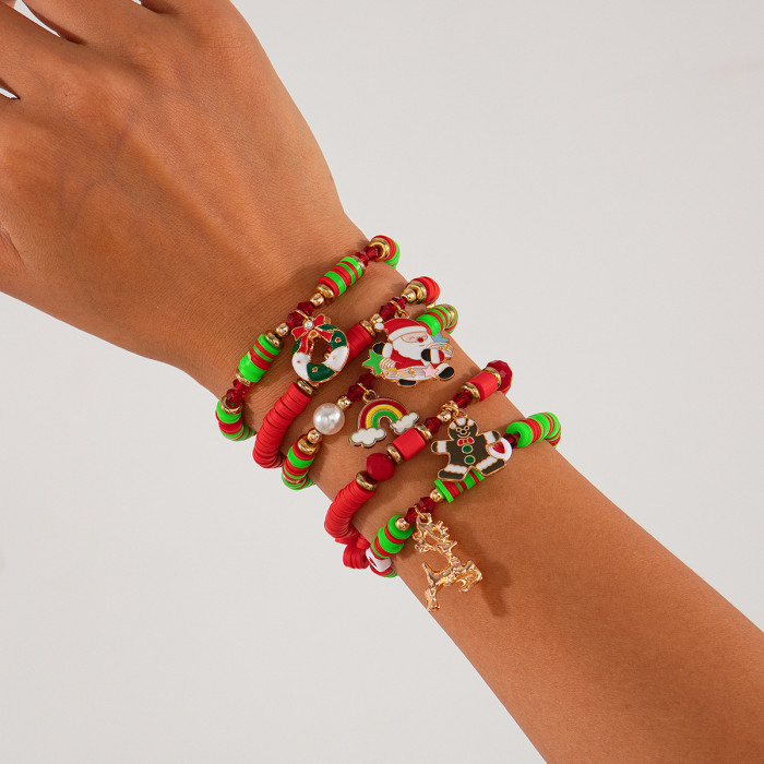 European and American Cross-Border Jewelry Creative Colorful Letter Christmas Bracelet Simple Soft Clay Beaded Color-Block Jewelry Set
