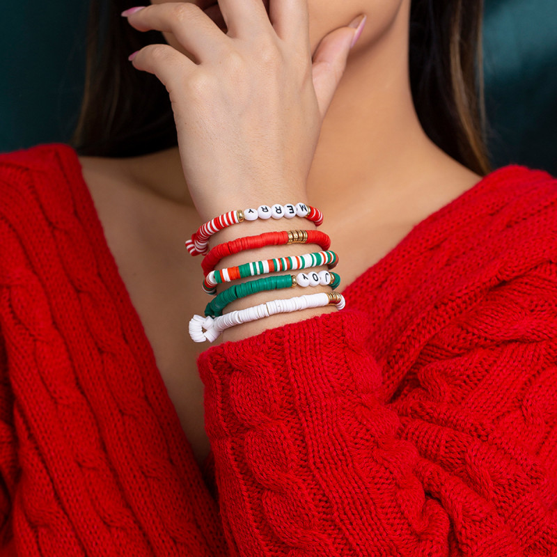 European and American Cross-Border Jewelry Christmas Woven Soft Clay Colorful Beaded Bracelet Niche Letter Elastic Versatile Bracelet
