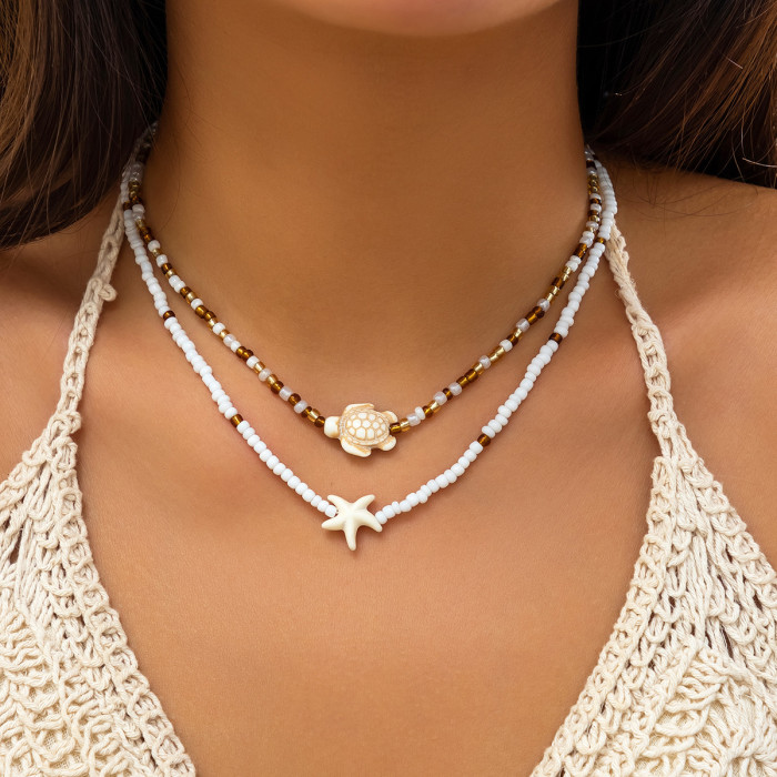 Style Rice Beads Beach Ocean Hot-Selling Accessories Versatile Starfish Necklace Shell Necklace Women's Jewelry