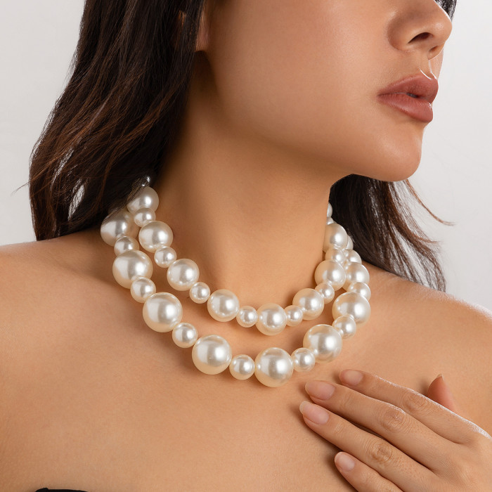 Jewelry Exaggerated Large Pearl Choker Necklace Versatile Collarbone Chain Multi-Layer Beaded Necklace for Women