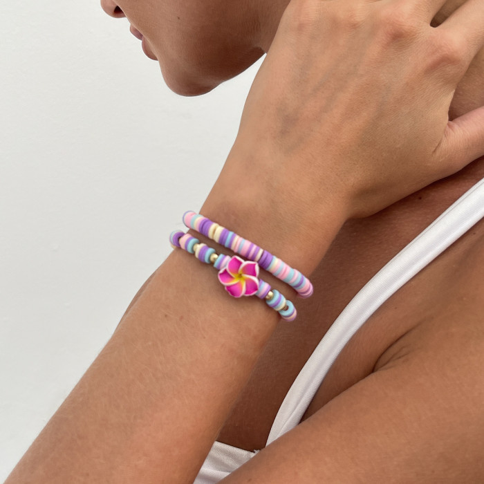 Jewelry Bohemian Five-Petal Flower Pendant Bracelet Colorful Beaded CCB Soft Clay Bracelet Set, Jewelry Sets