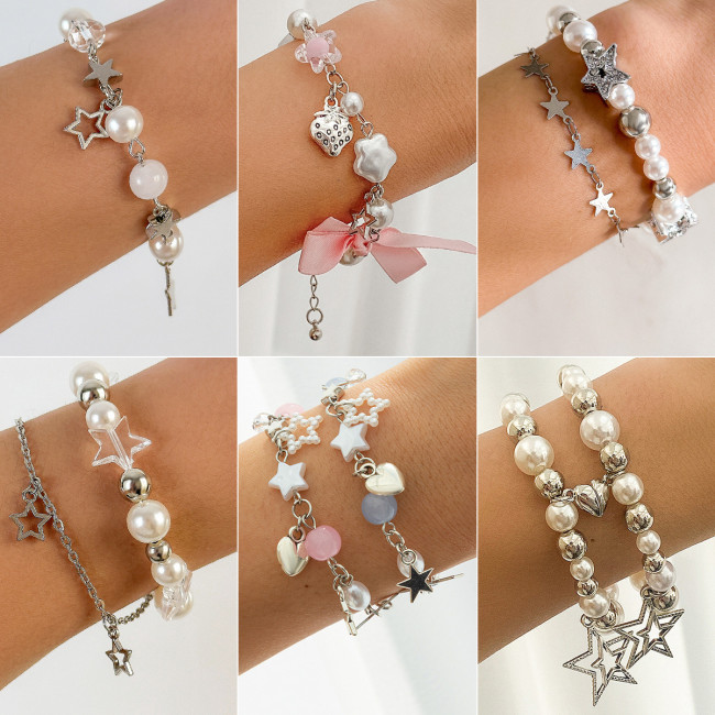 European and American Cross-Border Jewelry INS Sweet Cool Star Pendant Tassel Set Bracelet Simple Versatile Magnetic Heart Hand Accessories