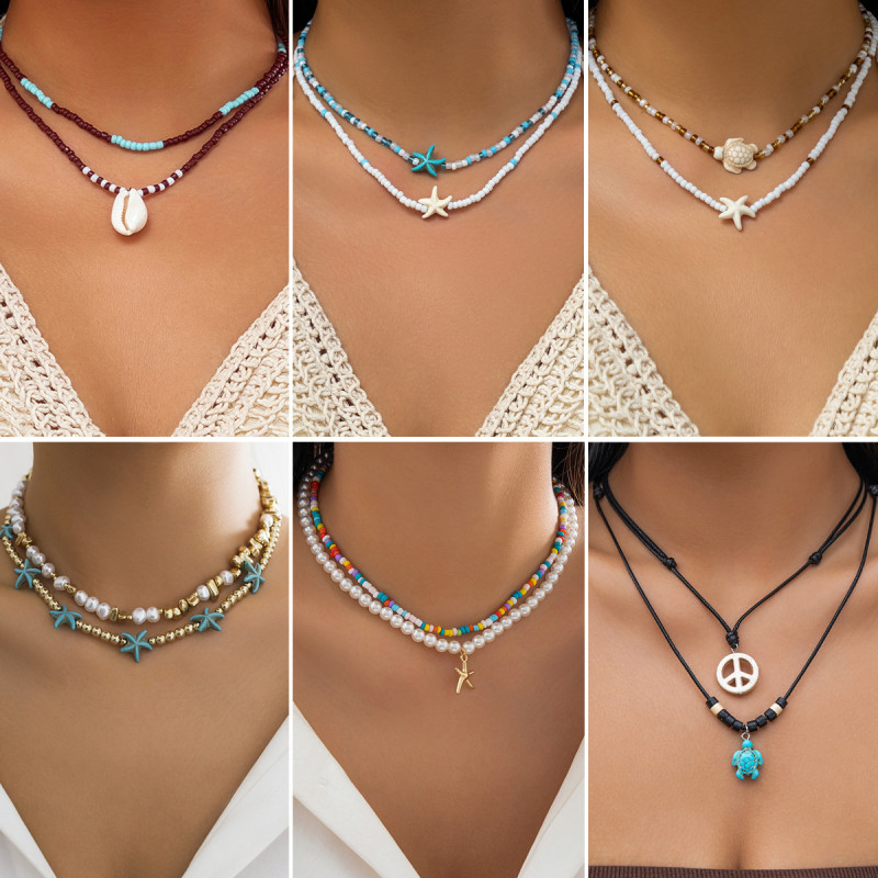European and American Style Cross-Border Rice Beads Beach Ocean Hot-Selling Accessories Versatile Starfish Necklace Shell Necklace Women's Jewelry