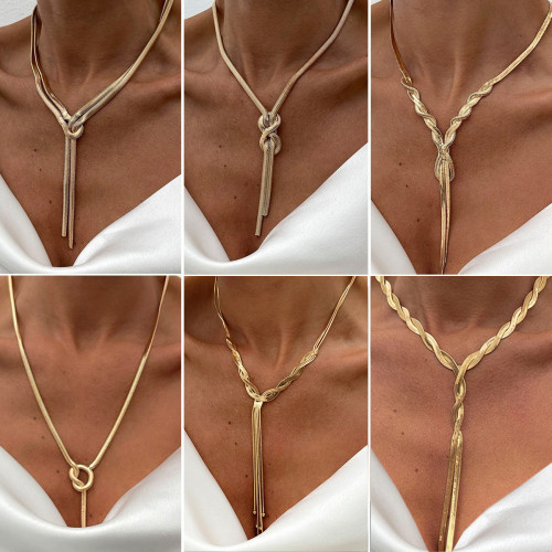 European and American Cross-Border Jewelry Minimalist Style Y-Shaped Metal Snake Bone Necklace Unique Simple Line Necklace Long Style