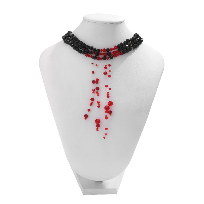European and American Gothic Style Beaded Choker Red Blood Drop Choker Necklace Fake Blood Imitation Crystal Tassel Halloween Accessories