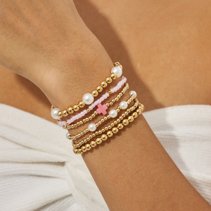 Jewelry Dopamine Colorful Cross Shell Pendant Bracelet Simple CCB Beaded Elastic Bracelet, Necklaces