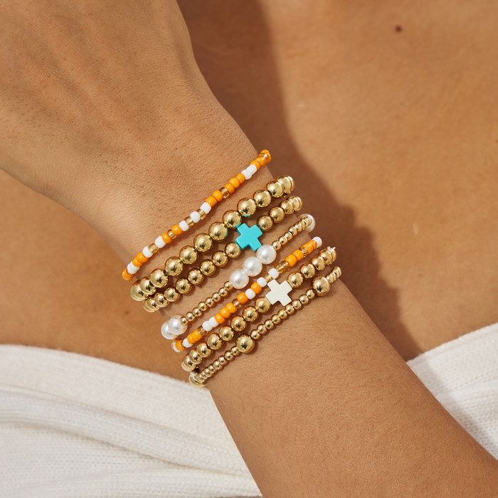 Jewelry Dopamine Colorful Cross Shell Pendant Bracelet Simple CCB Beaded Elastic Bracelet, Necklaces