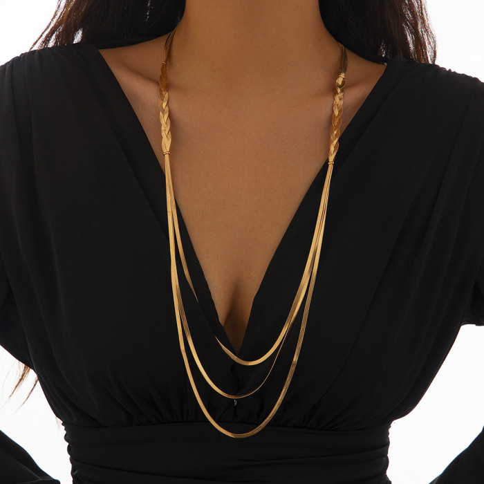 European and American Cross-border Jewelry Instagram Style All-match Flat Snake Bone Necklace High-grade Tassel Multi-layer Clavicle Chain