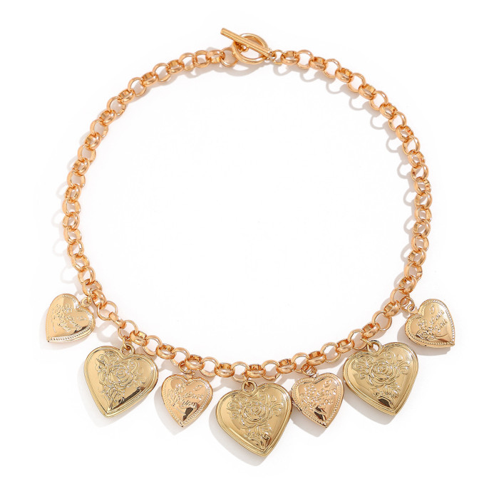 Jewelry Retro Heart Alloy OT Buckle Chain Necklace Exaggerated BL Iron Chain Collarbone Chain Set New Model