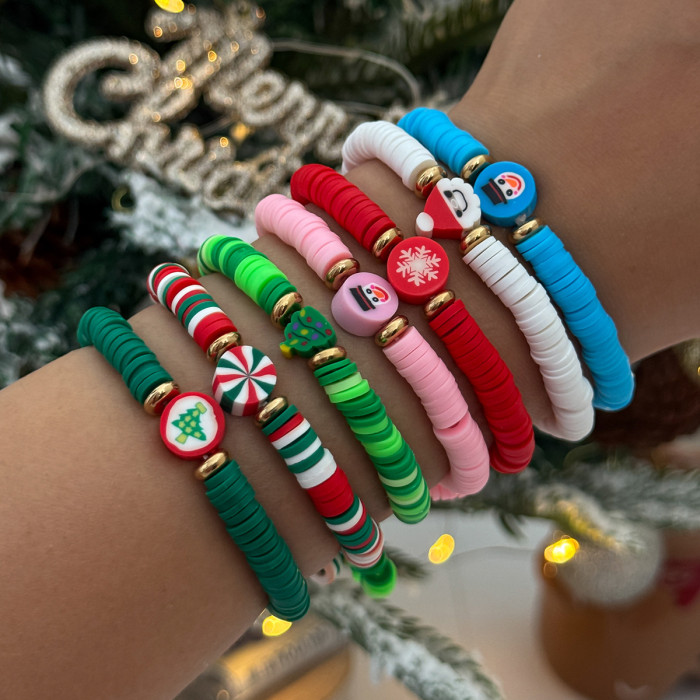 European and American Cross-Border Jewelry Christmas Letter Soft Clay Bracelet Set Irregular Beaded Bracelet Colorful