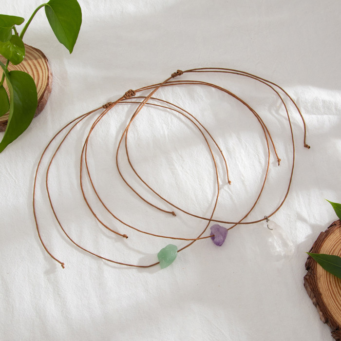 Jewelry Vacation Style Adjustable Stone Necklace Irregular Crystal Pendant Collarbone Chain Set