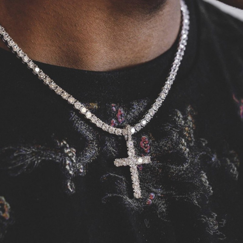 European and American Cross-Border Jewelry Personality Creative Simple Style Necklace Full Diamond Cross Short Clavicle Necklace for Women
