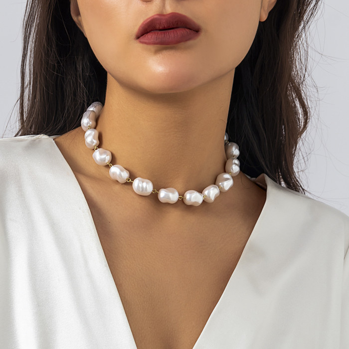 Jewelry Retro Imitation Pearl Layered Woven Baroque Necklace Niche Round Bead Chain Versatile Necklace