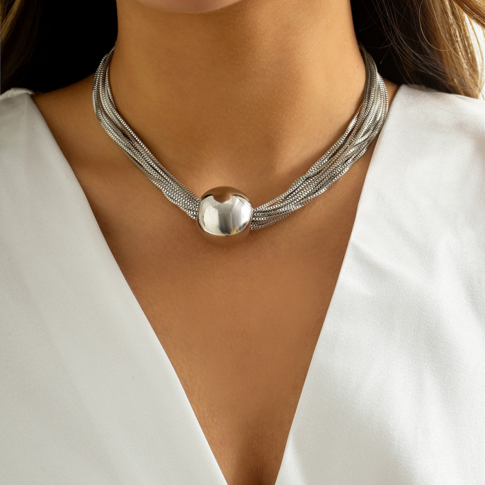Exaggerated Punk Multi-Layer Chain Stacked Necklace Simple Niche Geometric Ball Personality Choker Necklace