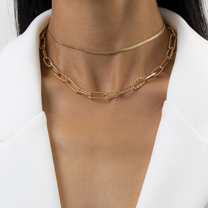 Jewelry Punk Double Layer Knotted Wrap Hip-Hop Necklace Unique Metal Chain Niche Necklace for Women