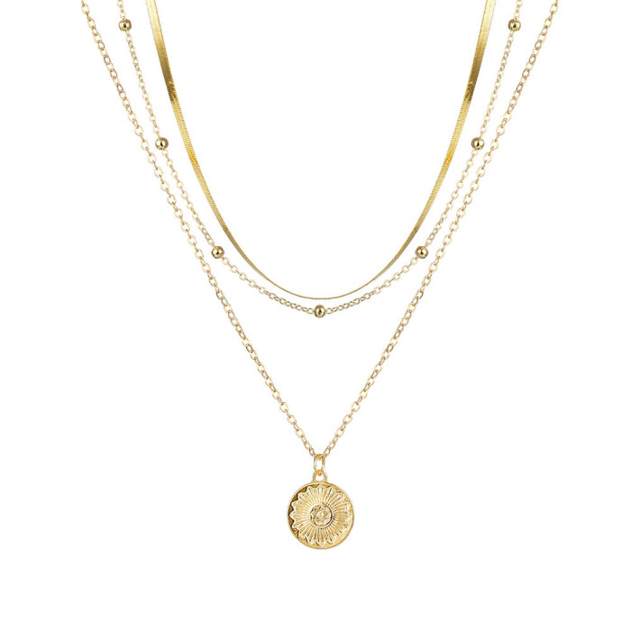 European and American Cross-Border Jewelry Mixed Cross Chain Necklace Personalized Full Diamond Cross Heart Pendant Multi-Layer Necklace