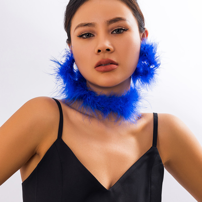 Exaggerated Party Short Choker Sweet Cool Feather Collar Ribbon Furry Niche Women's Necklace