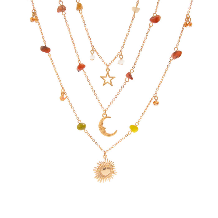 Jewelry Bohemian Niche Stone Beaded Necklace Vintage Chain Tassel Collarbone Chain Set