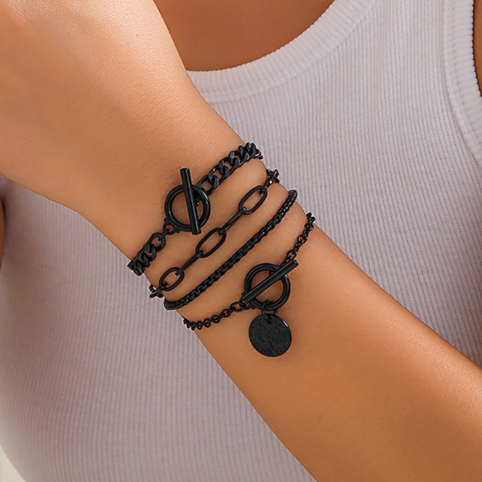 Jewelry Sweet Cool Black Halloween Coin Pendant Bracelet Set Retro Personality Cross Bracelet