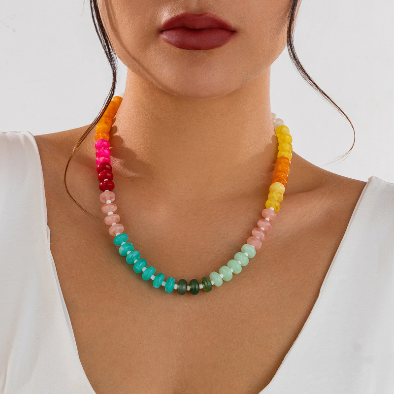 European and American Cross-Border Jewelry Fresh Rainbow Acrylic Beaded Collarbone Chain Sweet Dopamine Irregular Necklace