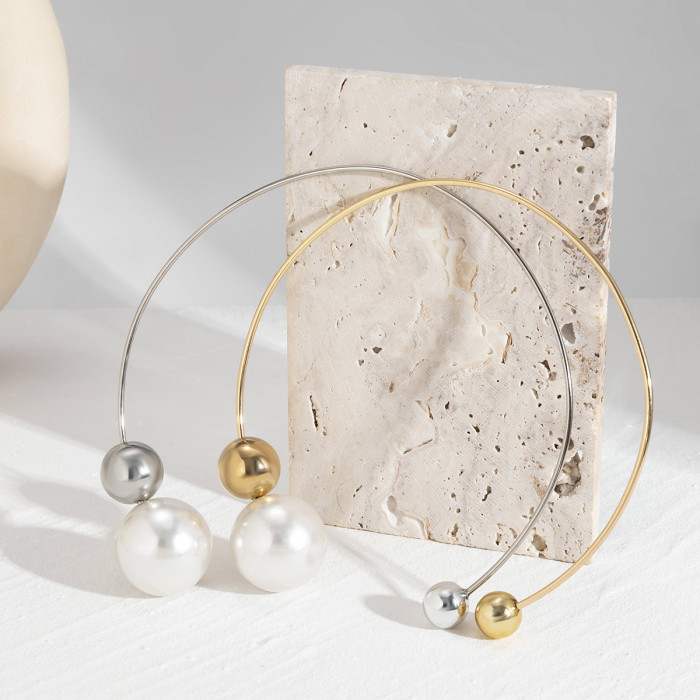 European and American Cross-Border Jewelry Simple and Unique Asymmetric Geometric Bead Choker Niche Design Open Necklace for Women