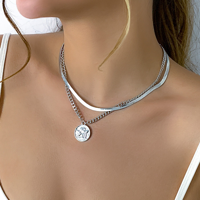 Jewelry Punk Double Layer Knotted Wrap Hip-Hop Necklace Unique Metal Chain Niche Necklace for Women