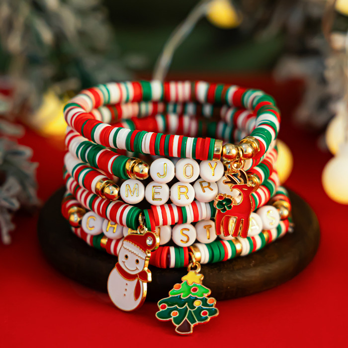 European and American Cross-Border Jewelry Christmas Letter Soft Clay Bracelet Set Irregular Beaded Bracelet Colorful