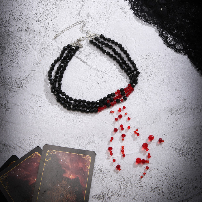 European and American Gothic Style Beaded Choker Red Blood Drop Choker Necklace Fake Blood Imitation Crystal Tassel Halloween Accessories