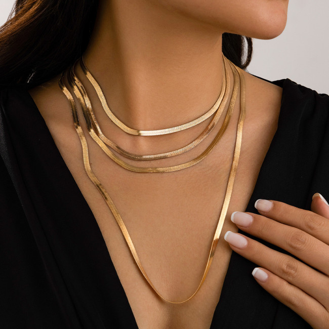 European and American Cross-border Jewelry Instagram Style All-match Flat Snake Bone Necklace High-grade Tassel Multi-layer Clavicle Chain