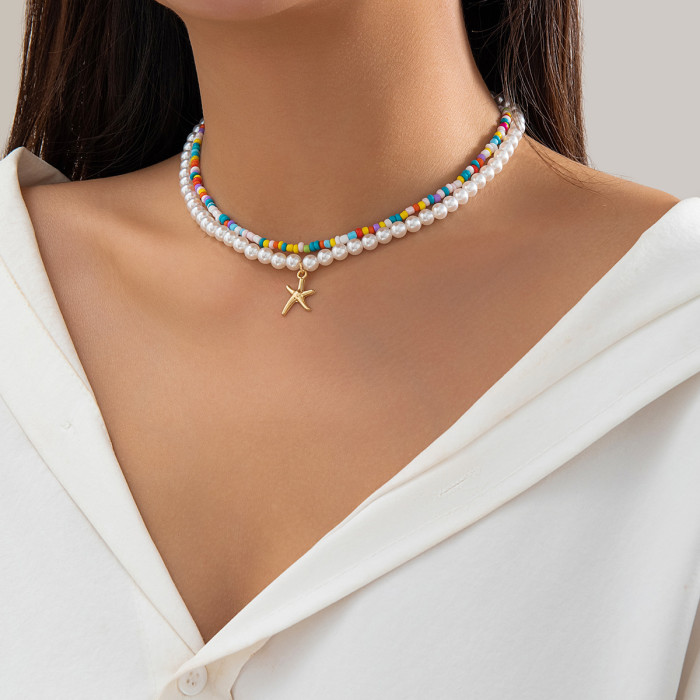 Style Rice Beads Beach Ocean Hot-Selling Accessories Versatile Starfish Necklace Shell Necklace Women's Jewelry