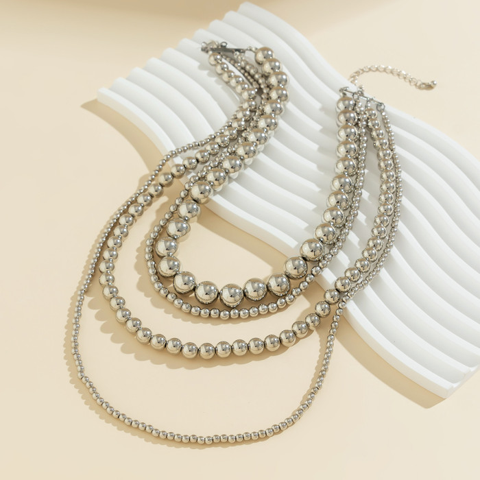 Jewelry Exaggerated Cyber Style Multi-Layer Beaded Stacking Necklace Simple Personality Large and Small Beaded Necklace