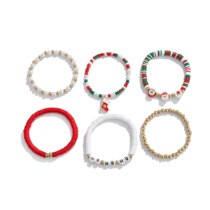 European and American Cross-Border Jewelry Christmas Soft Clay Bead Set Bracelet Holiday Gift Snowman Bracelet Versatile Hand Accessories
