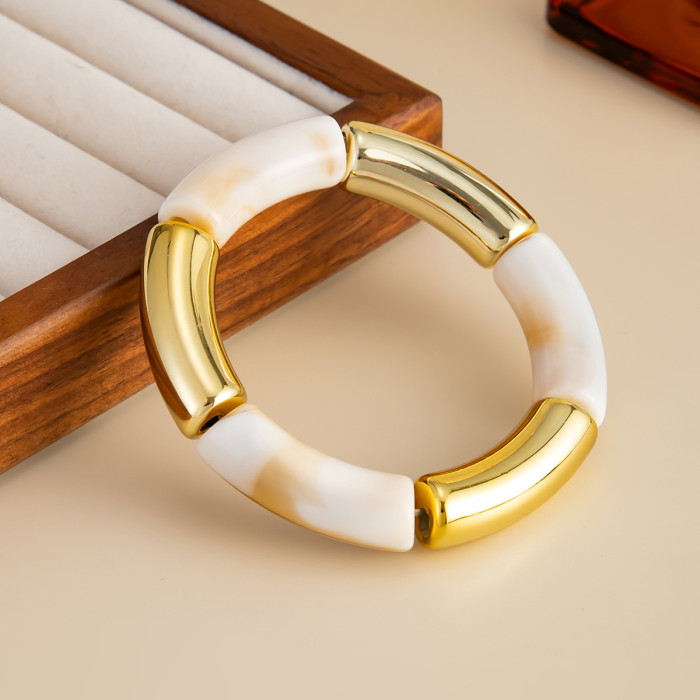 Fashion Leopard Print Resin Bamboo Knot Elastic Bracelet INS Creative Colorful Splicing Bent Tube Bangle