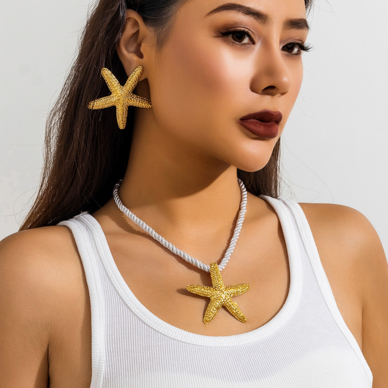 European and American Cross-Border Jewelry Beach Ocean Style Party Exaggerated Star Necklace Vacation Beach Starfish Pendant Necklace