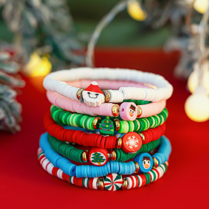 European and American Cross-Border Jewelry Christmas Letter Soft Clay Bracelet Set Irregular Beaded Bracelet Colorful