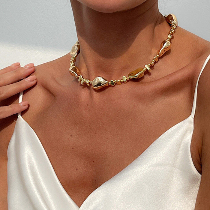 European and American Cross-Border Jewelry Personality Trend Irregular Pearl Necklace Pentagram Irregular CCB Copper-Plated Iron Chain Choker