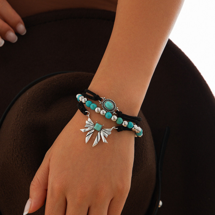 Jewelry 4-Piece Set Turquoise Cowboy Hat Cross Chain Bracelet Set Personality Multi-Element Bracelet, Jewelry Sets