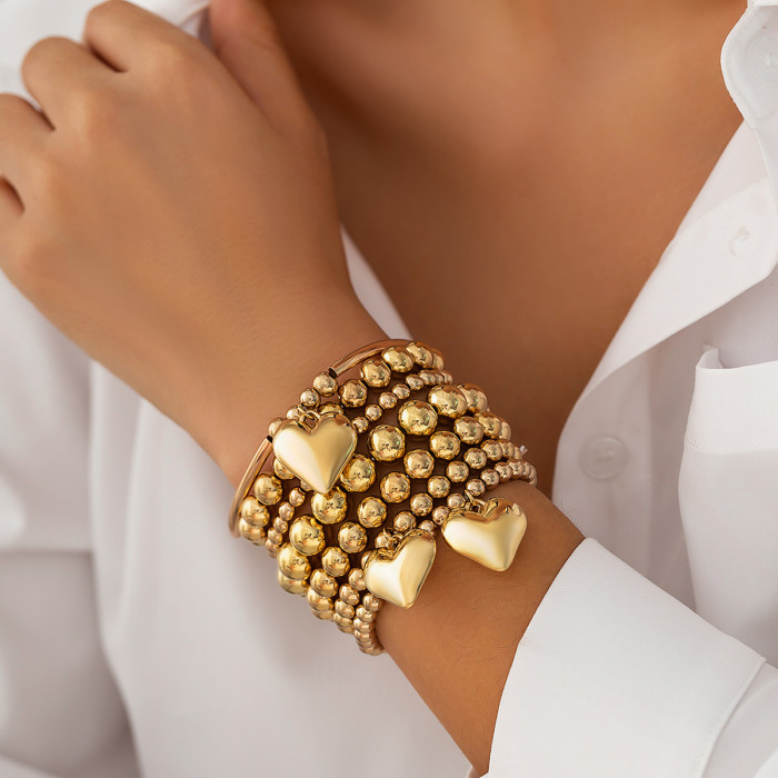 European and American Cross-Border Jewelry Personality Simple Pearl Beaded Bracelet Fashionable Heart Hollow Bracelet Set
