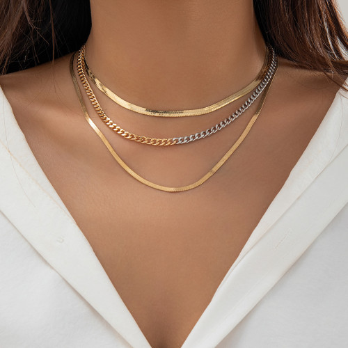 European and American Cross-Border Snake Bone Chain Color-Block INS Necklace Women's Versatile Multi-Layer Heart-Shaped Necklace with Inlaid Diamonds