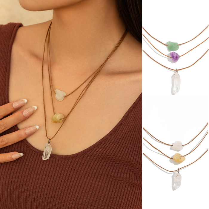 Jewelry Vacation Style Adjustable Stone Necklace Irregular Crystal Pendant Collarbone Chain Set