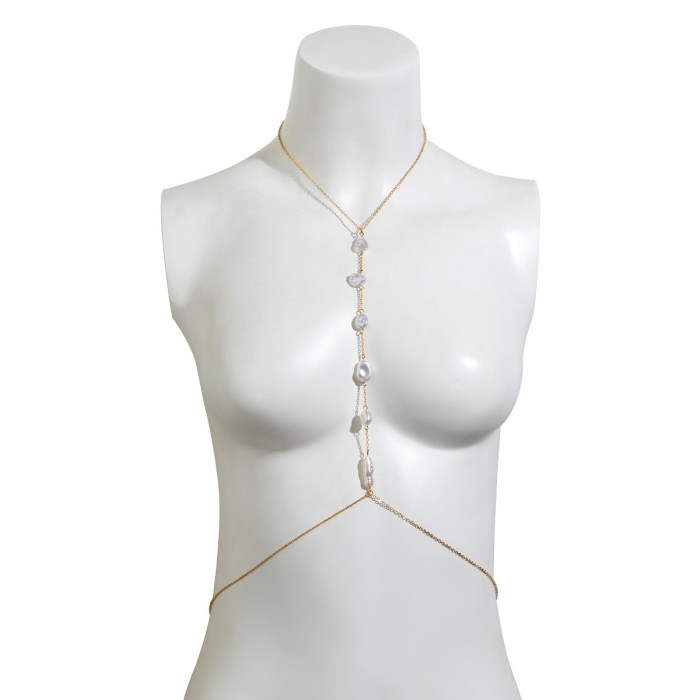 European and American Beach Imitation Pearl Body Chain Bikini Accessories Body Chain Sexy Vacation Beaded Chain Chest Chain
