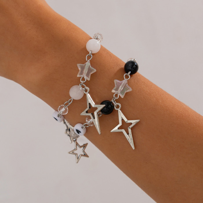 European and American Cross-Border Jewelry Sweet Style Bow Gold Pendant Bracelet Fresh Heart Pearl Beaded Bracelet