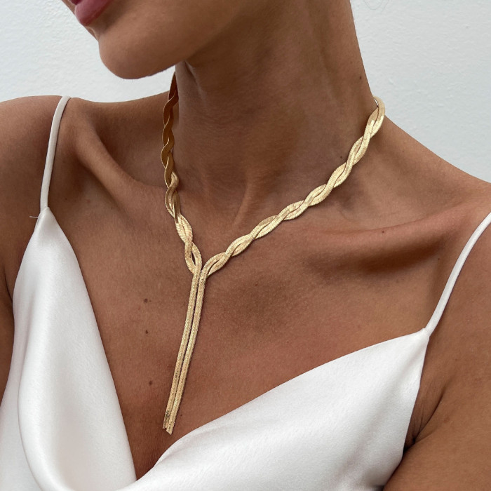 Jewelry Minimalist Style Y-Shaped Metal Snake Bone Necklace Unique Simple Line Necklace Long Style