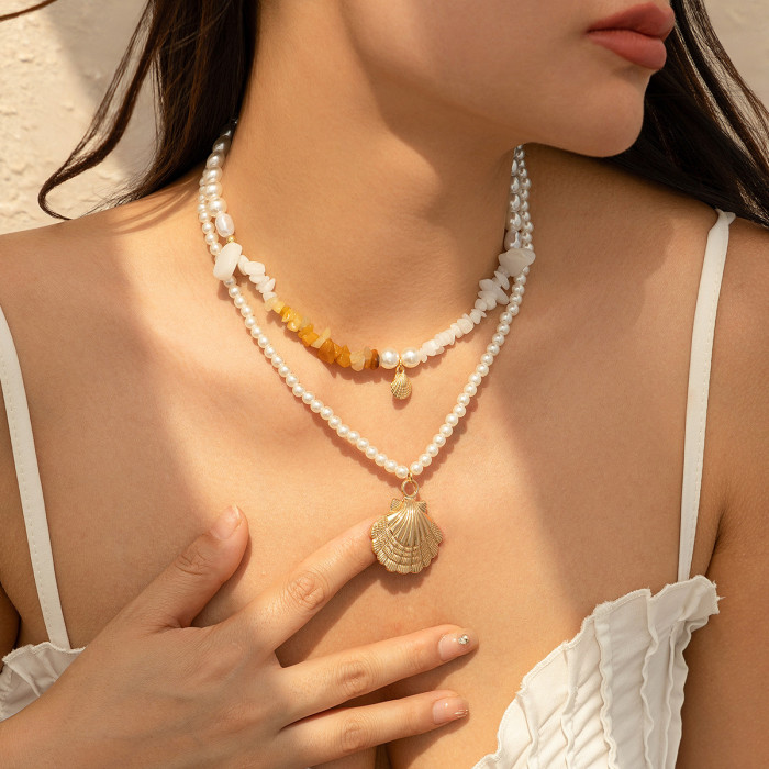 Jewelry Beaded Shell Ocean Style Vintage Necklace Crushed Stone Baroque Imitation Pearl Necklace